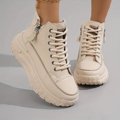 Plus Size Women's Comfortable High-Top Sneakers, Casual Lace Up Outdoor Shoes with Side Zipper