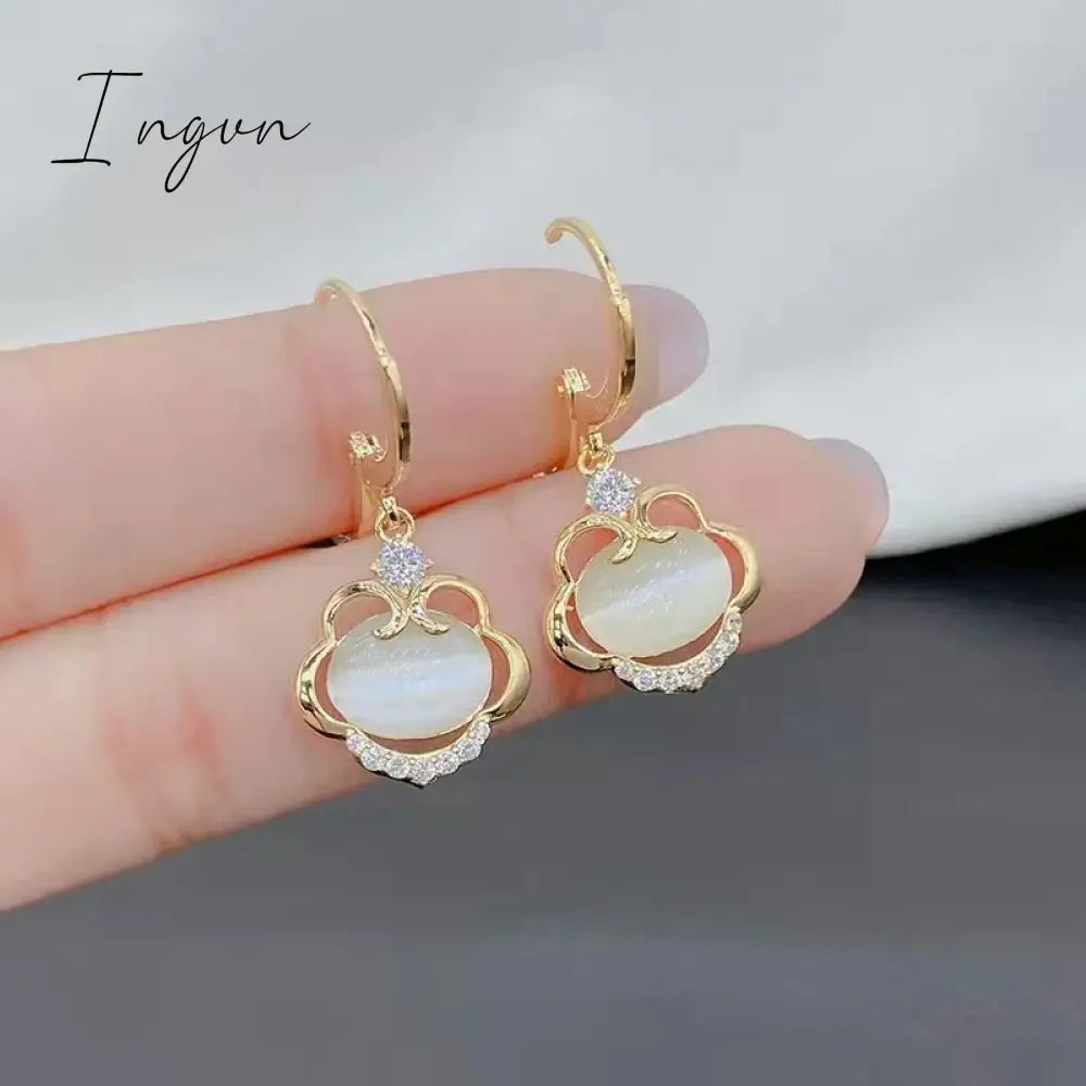 New Luxury Zircon Water Drop Earrings for Women Korean Fashion Rhinestone Opal Flower Geometrical Earring Girl Unusual Jewelry