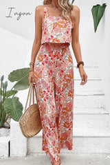 Ingvn - Floral Square Neck Sleeveless Jumpsuit