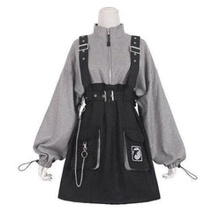 Gothic Girl High Waist Punk Mini Dress Vintage Women Dress Long Sleeve Hat Collar Fashion Sexy Lolita Black Dress Plus Size