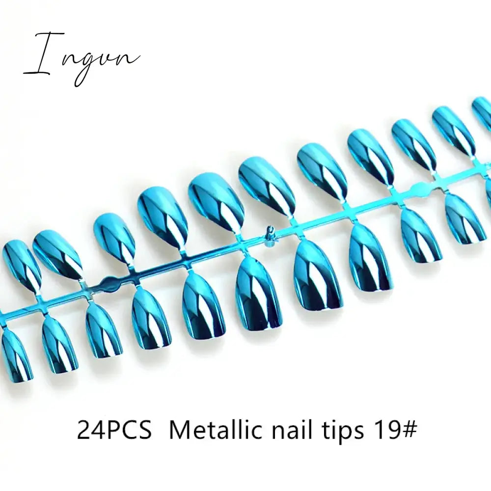 Nails STILETTO Fake Nail Tips 12pcs/Box Metallic False Nail Art Manicure Press on Nails Mirror Look