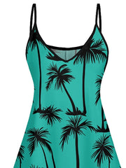 2025 Women's Beach Dresses Palm Tree Print Hawaii Vacation Dress Spaghetti Strap V Neck A Pendulum Mini Dress