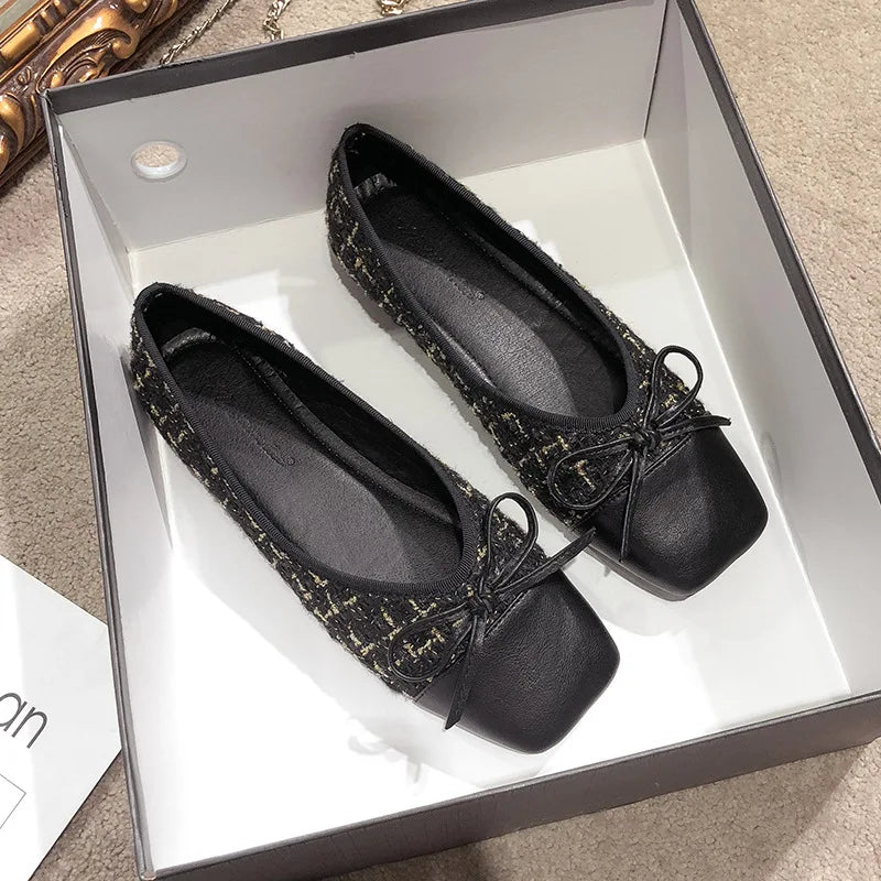 Plus Size 44 Ballerina Flats Round Toe Shoes Woman Tweed Comfortable Slip on Flat Shoes Ladies Maternity Shoes Zapatos Loafers