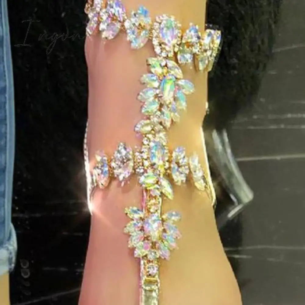 Ingvn - Stylish Crystal Strap Lace-Up Sandals