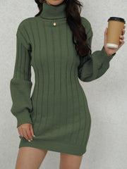 Cozy Ribbed Turtleneck Sweater Dress - Soft, Casual, Long Sleeve, Solid Color, Women's Comfortable Clothing for Daily Wear - Perfect for Fall and Winter Seasons