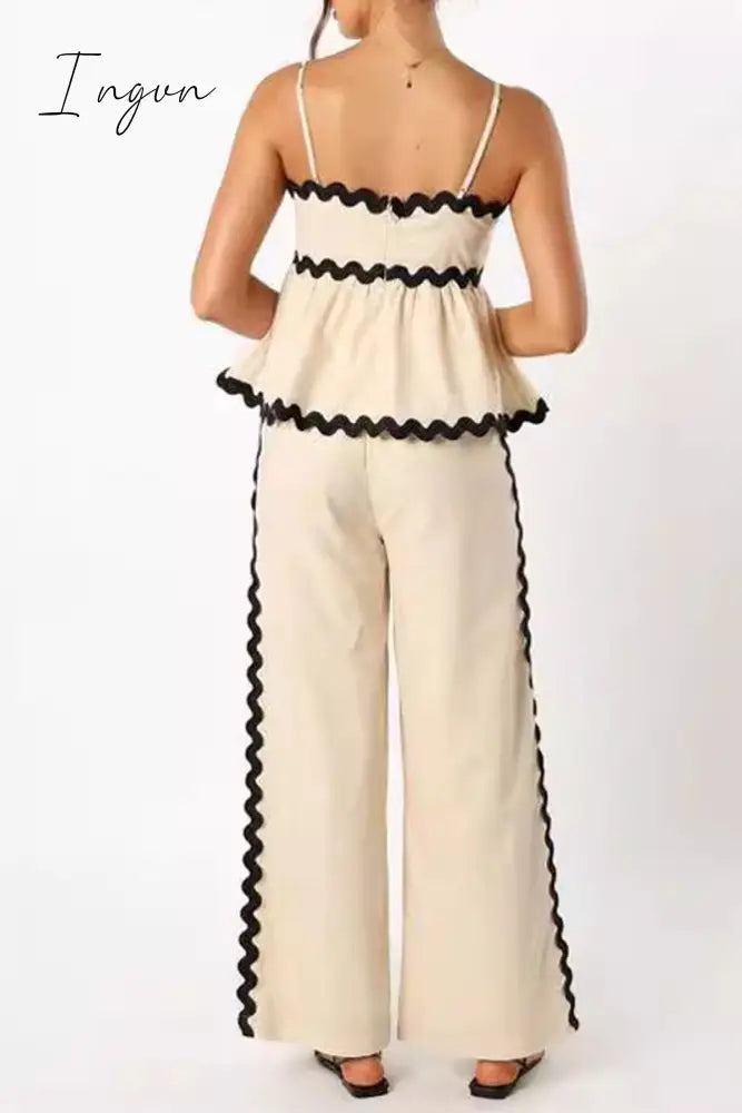 Ingvn - Casual Ripple Draw String Backless Contrast Sleeveless Two Pieces
