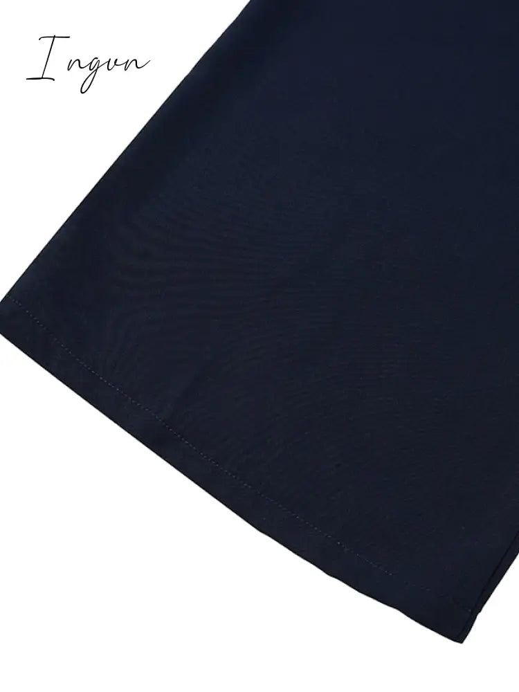 Ingvn - Jumpsuits for Women Summer Dressy Solid Color Round Neck Elegant Daily Vacation Straight Regular Fit Half Sleeve Navy Blue 3XL Spring Fall