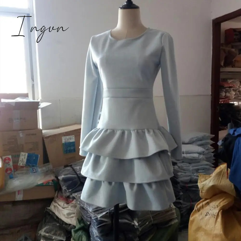 Ingvn - BornToGirl Woman Vintage Dress Spring Autumn Winter Women's Long Sleeve Black Brown Sky Blue Suede Dress robe femme