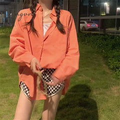 Ingvn - Prink Shirt for Women 2023 New Long Sleeve Turn Down Collar Oversized Blouses Office Ladies Korean Fashion Casual Top