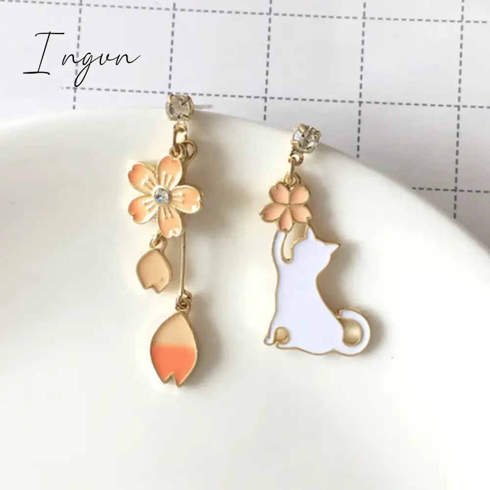 Korean Style Flower Cute Animal Dangle Earrings For Women Moon Stars Kitten Rabbit Balloon Asymmetric Earring Party Jewelry Gift
