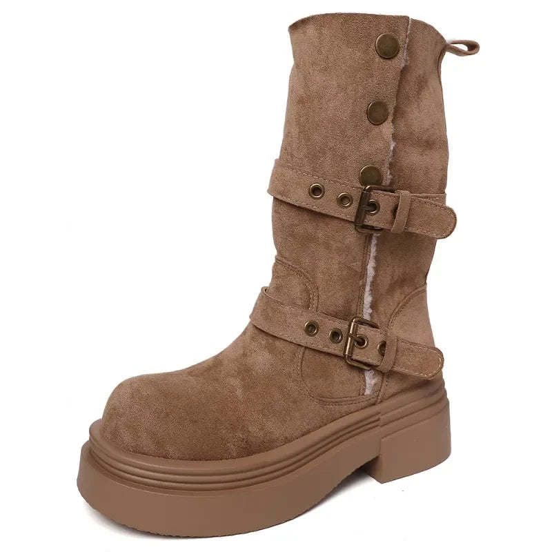 Ingvn  Winter Warm Cotton Women Modern Boots Fashion Slip On Short Booties Concise Square Heels Shoes