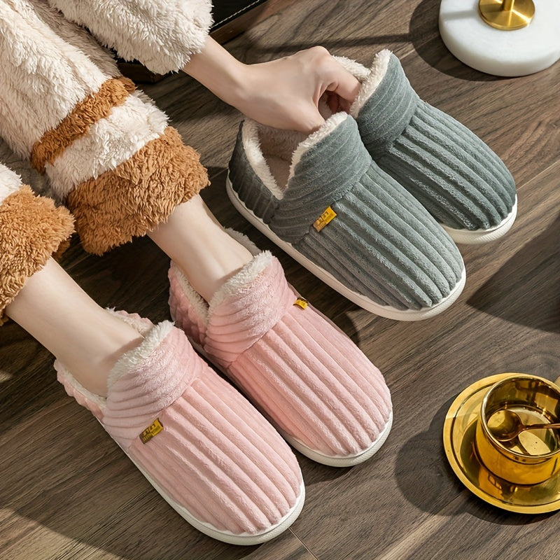 Cozy Warmth Indoor Slippers – Plush-Lined, Solid Color, Easy Slip-On, Comfortable Wear