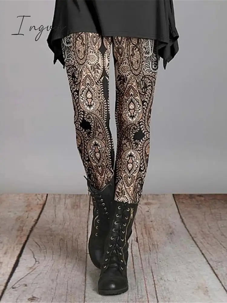 Ingvn - Women's Chinos Tights Pants Trousers Leggings Cotton Blend Suit 3 Suit 5 suit 1 High Waist Ethnic Style Vintage Halloween Daily Wear Going out Print Micro-elastic Full Length Breathability Paisley S