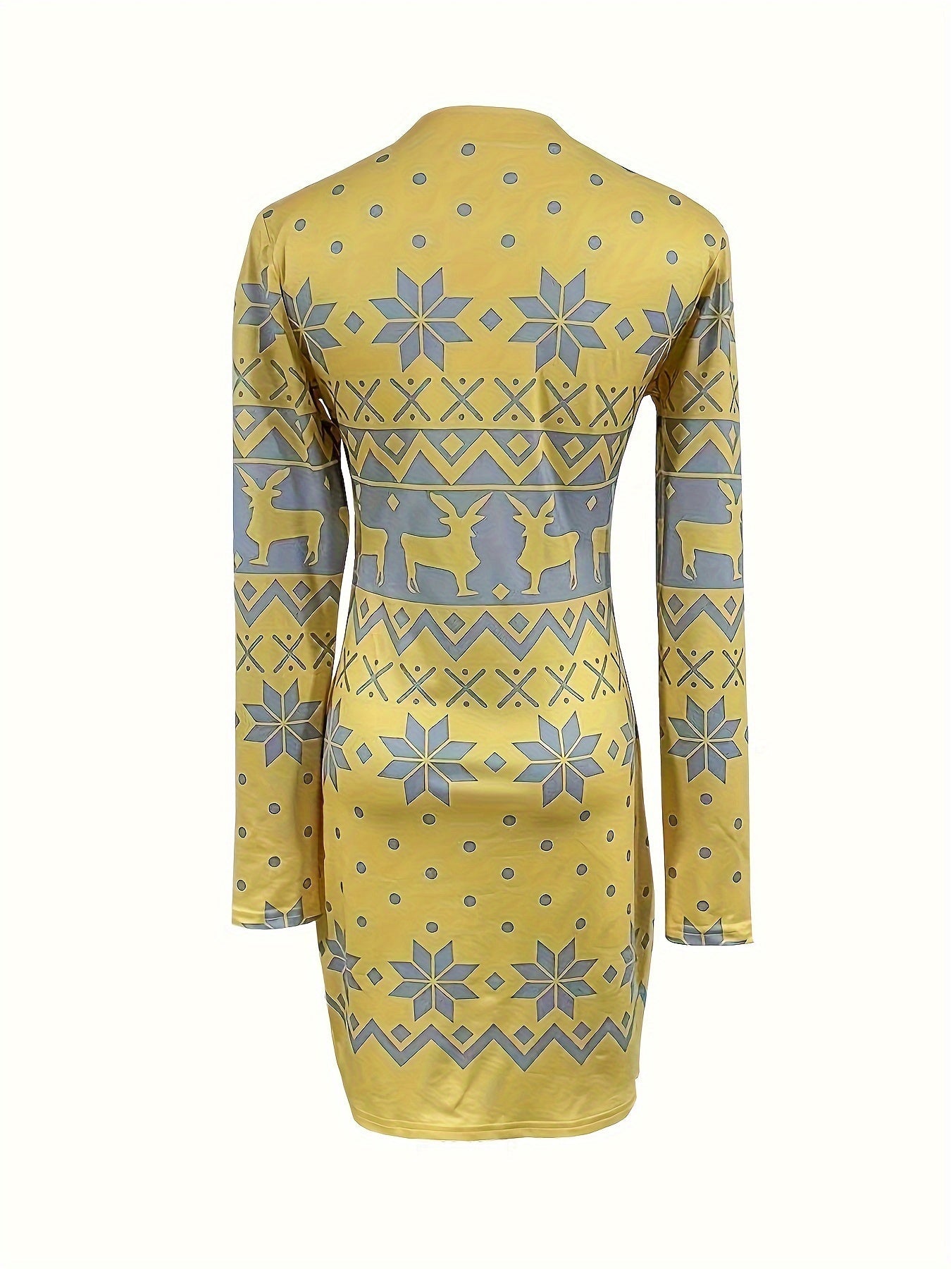 Elegant Christmas Deer Bodycon Dress - Cozy, Durable & Chic for Holiday Seasons, Ideal for Spring/Fall Celebrations