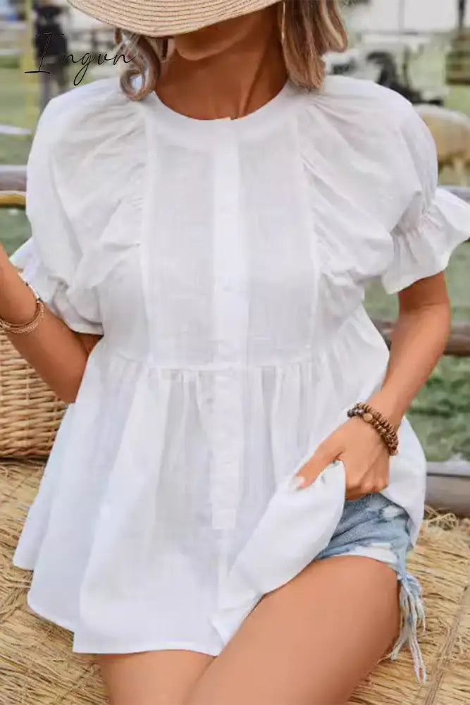 Casual Simplicity Solid O Neck Blouses Tops/Blouses & Shirts