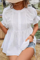 Casual Simplicity Solid O Neck Blouses Tops/Blouses & Shirts