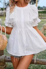 Casual Simplicity Solid O Neck Blouses Tops/Blouses & Shirts