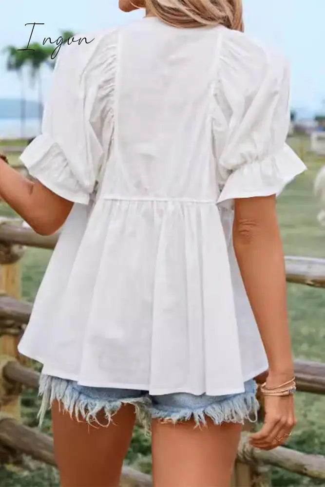 Casual Simplicity Solid O Neck Blouses Tops/Blouses & Shirts