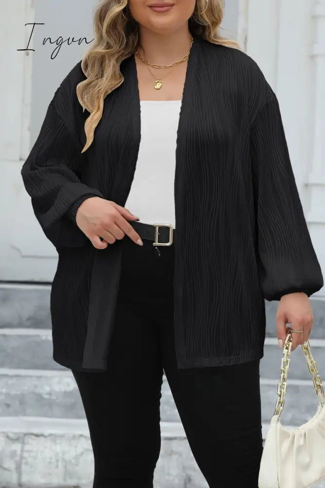 Ingvn - Casual Solid Cardigan Plus Size Overcoat