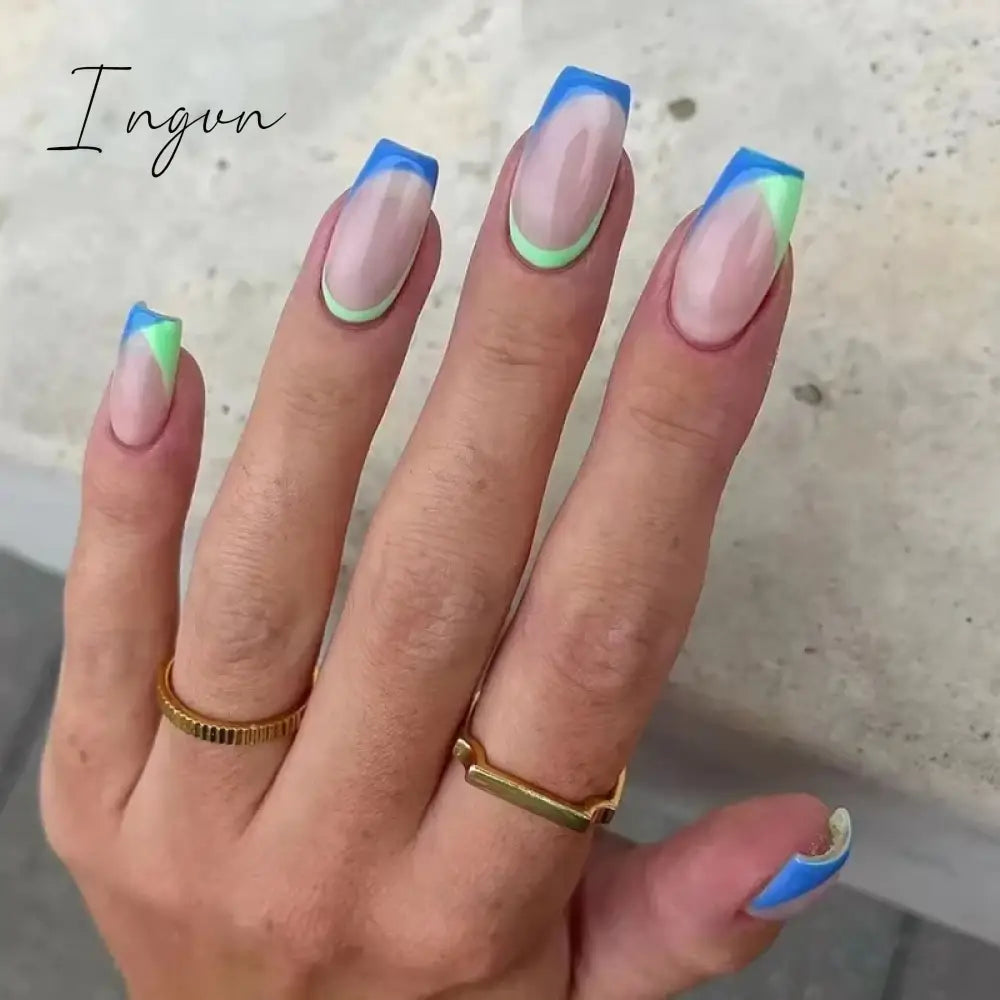 24Pcs French Tip  Press on Nails Short Coffin False Nails Simple Wearable Fake Nails Frosted Full Cover Press on Nail Tips Art