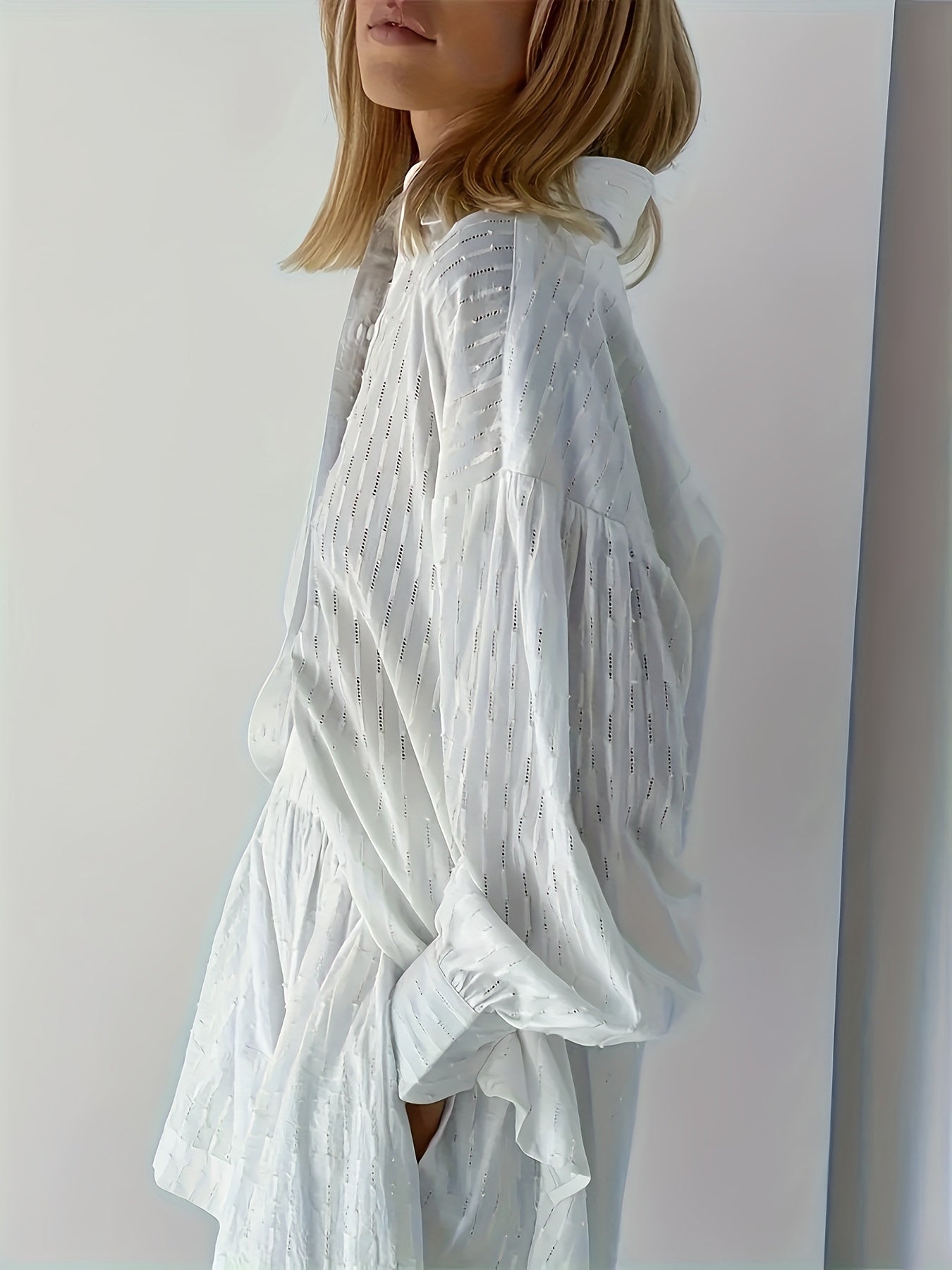 Long Sleeve Button Front Solid Color Elegant Set, Women's Loose Fit Shorts & Shirt