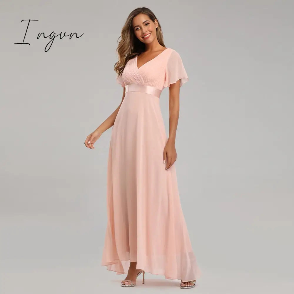 Ingvn - Evening Dresses Elegant V-Neck Ruffles Chiffon Formal Evening Gown  Robe Vestidos De fiesta Dress for Wedding Party