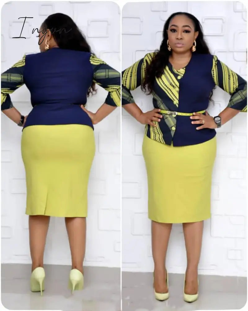 Ingvn - African Clothes 5XL 6XL Plus Size Suit Two Piece Set Women African Dresses For Women Print Top&Pencil Skirt Set Office Lady
