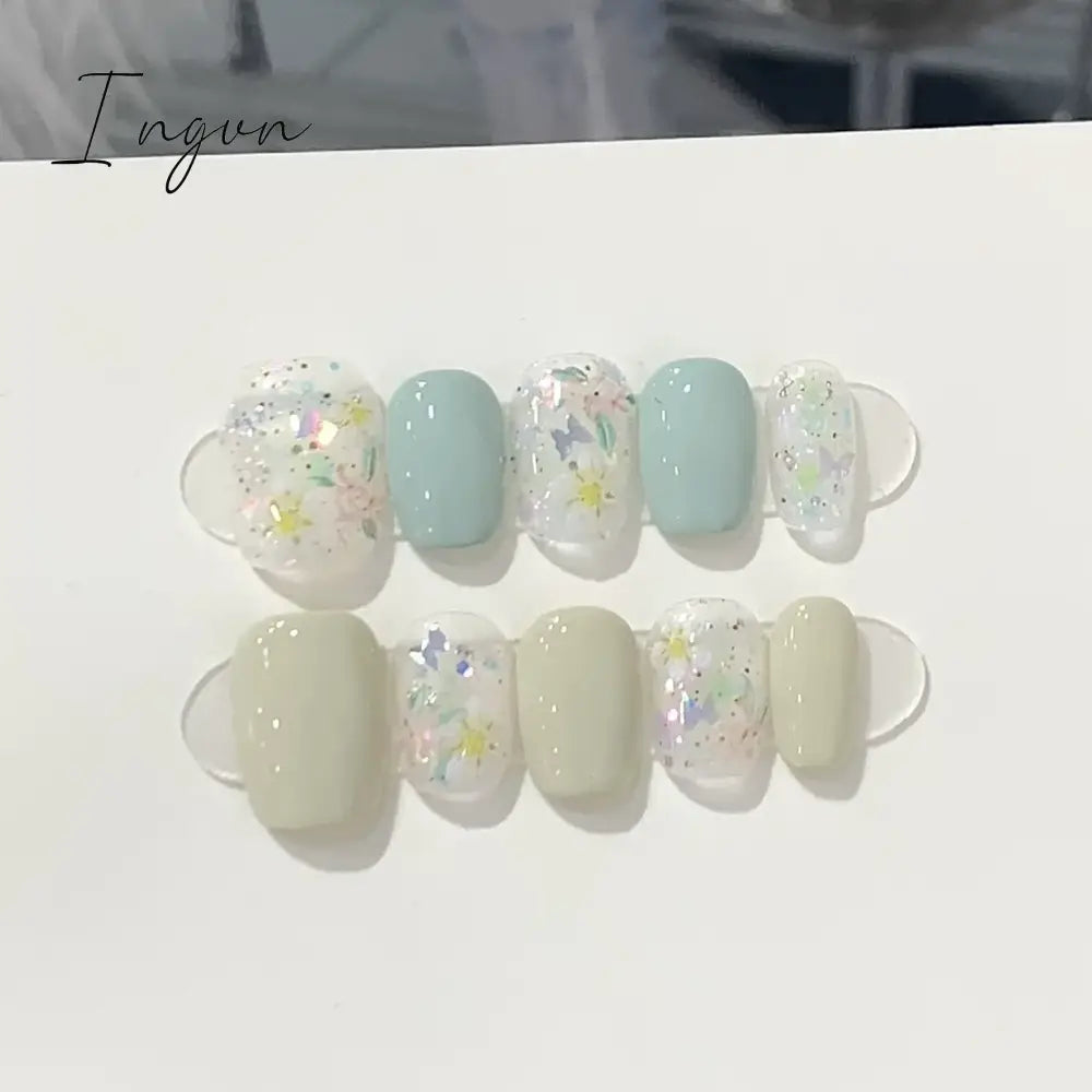 10Pcs Glitter Short Handmade Press On Nails Fake Nails Full Cover Cat Eye Square Head Artificial Manicure Wearable Nail Tips Art