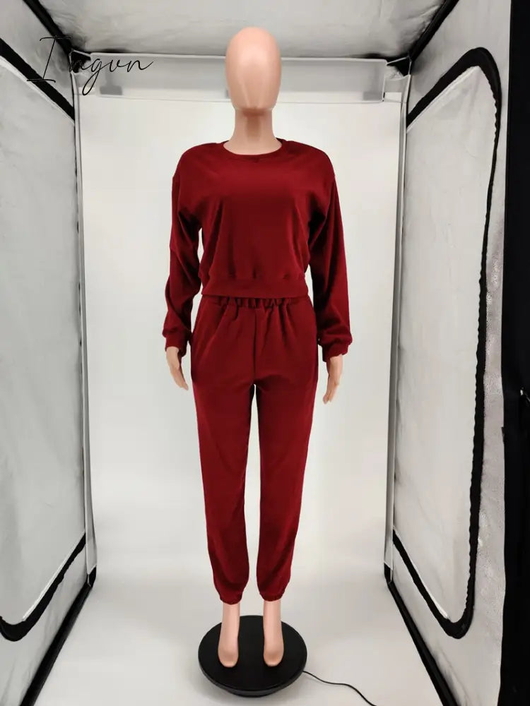Ingvn - Women Tracksuit Set Jogger Matching Sets Lounge Wear Autumn Winter Sweatsuits for Women Sport Suit Set Two Piece Outfits Casual