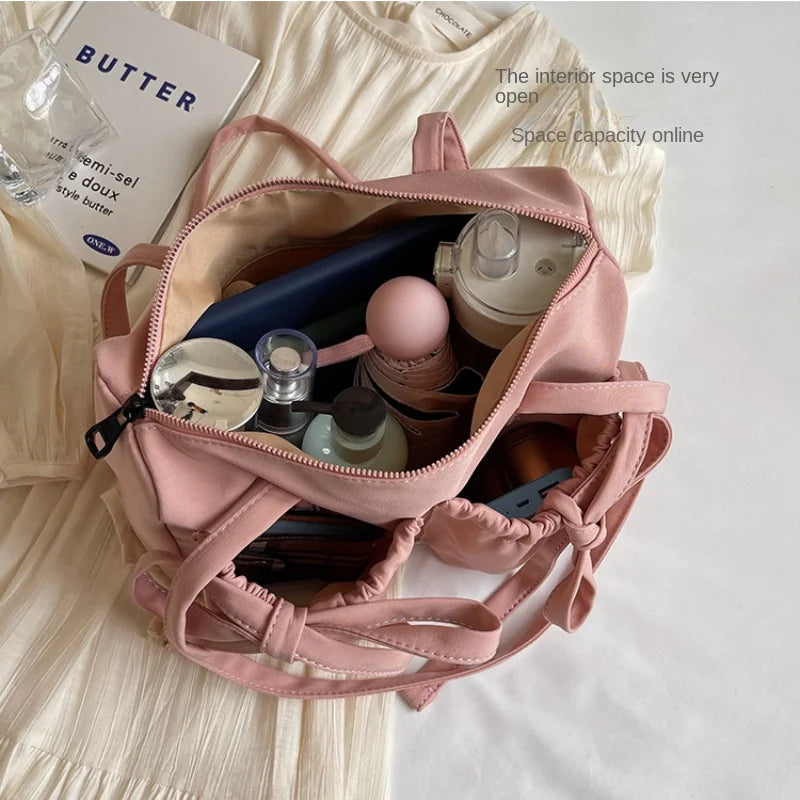 Ingvn  Japanese Ins Style Shoulder Bag For Commuter Lightful Zipper Nylon Tote Bag Female Casual Large Capacity Bow Bag