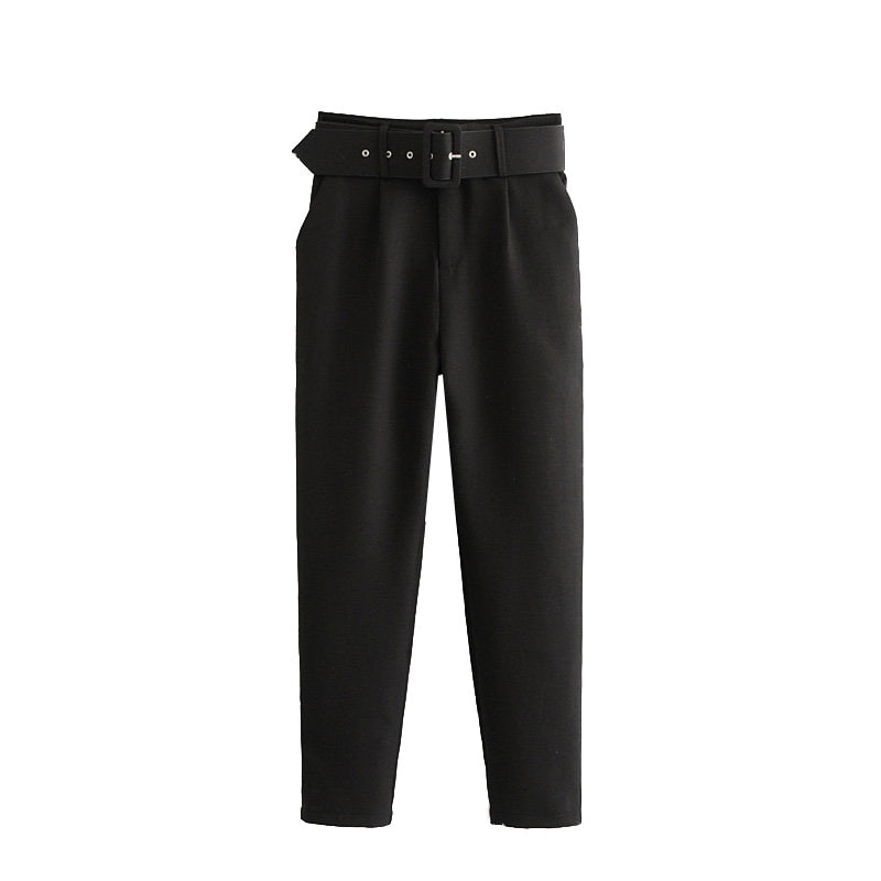Woman White Career Pant Office Lady Straight Pants Belt Casual Ankle Length Women Trousers Oem Female Suit Set