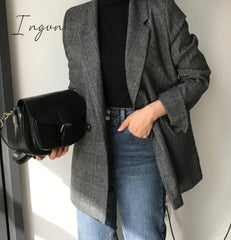 Ingvn - Colorfaith New Winter Spring Women's Blazers Plaid Double Breasted Pockets Formal Jackets Checkered Outerwear Tops JK7113