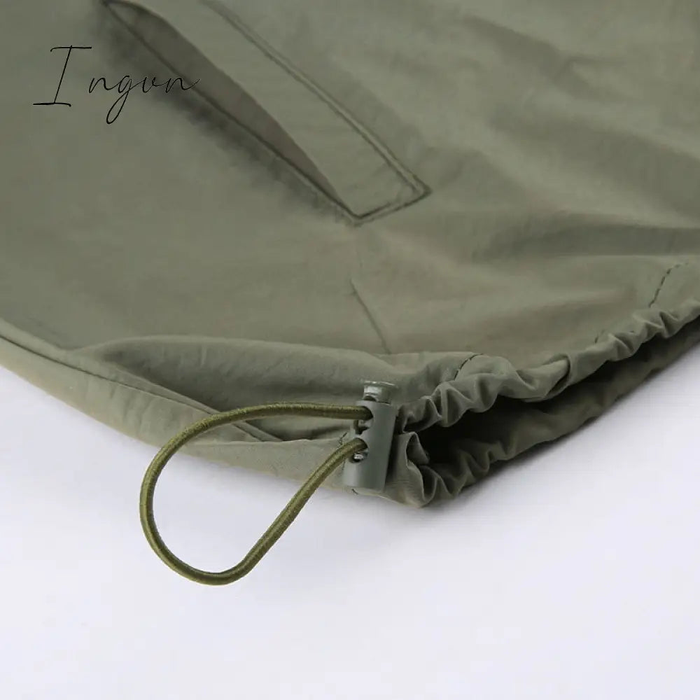 Ingvn - Joggers Baggy Wide Leg Sweatpants Sets Loose Drawstring Low Waist Streetwear Cargo Pants Turtleneck Top 2 Piece Set