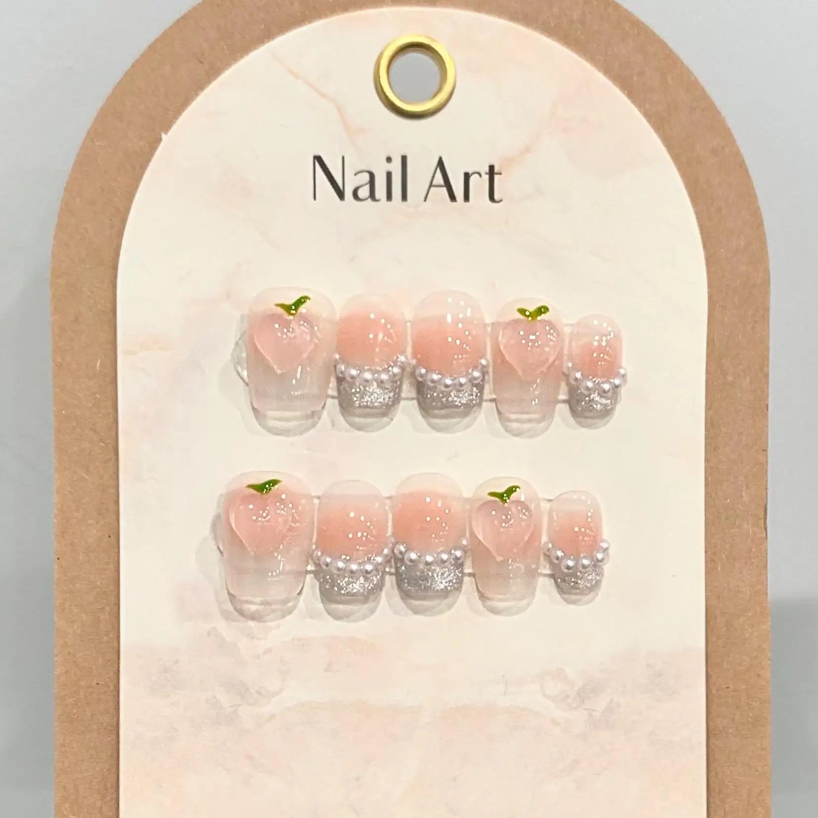 10Pcs Cute Handmade Press On Nails Full Cover Pearls Design Short Round Head False Nails Artificial Manicure Wearable Nail Tips