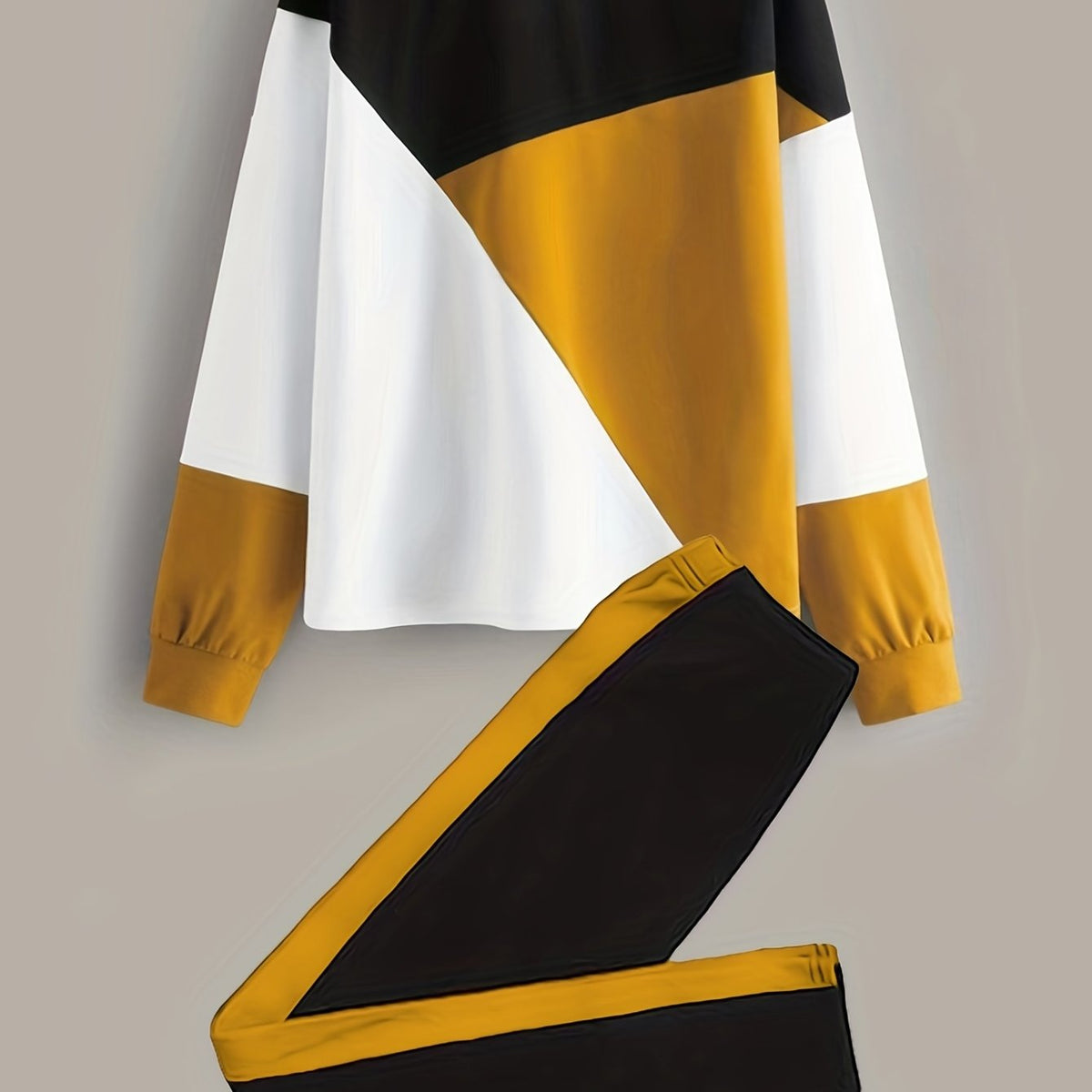 Vibrant Colorblock Print Two-Piece Set - Soft Crew Neck Long Sleeve Top and Loose Fit Comfortable Pants Outfit for Women - Stylish and Cozy Casual Wear for Everyday