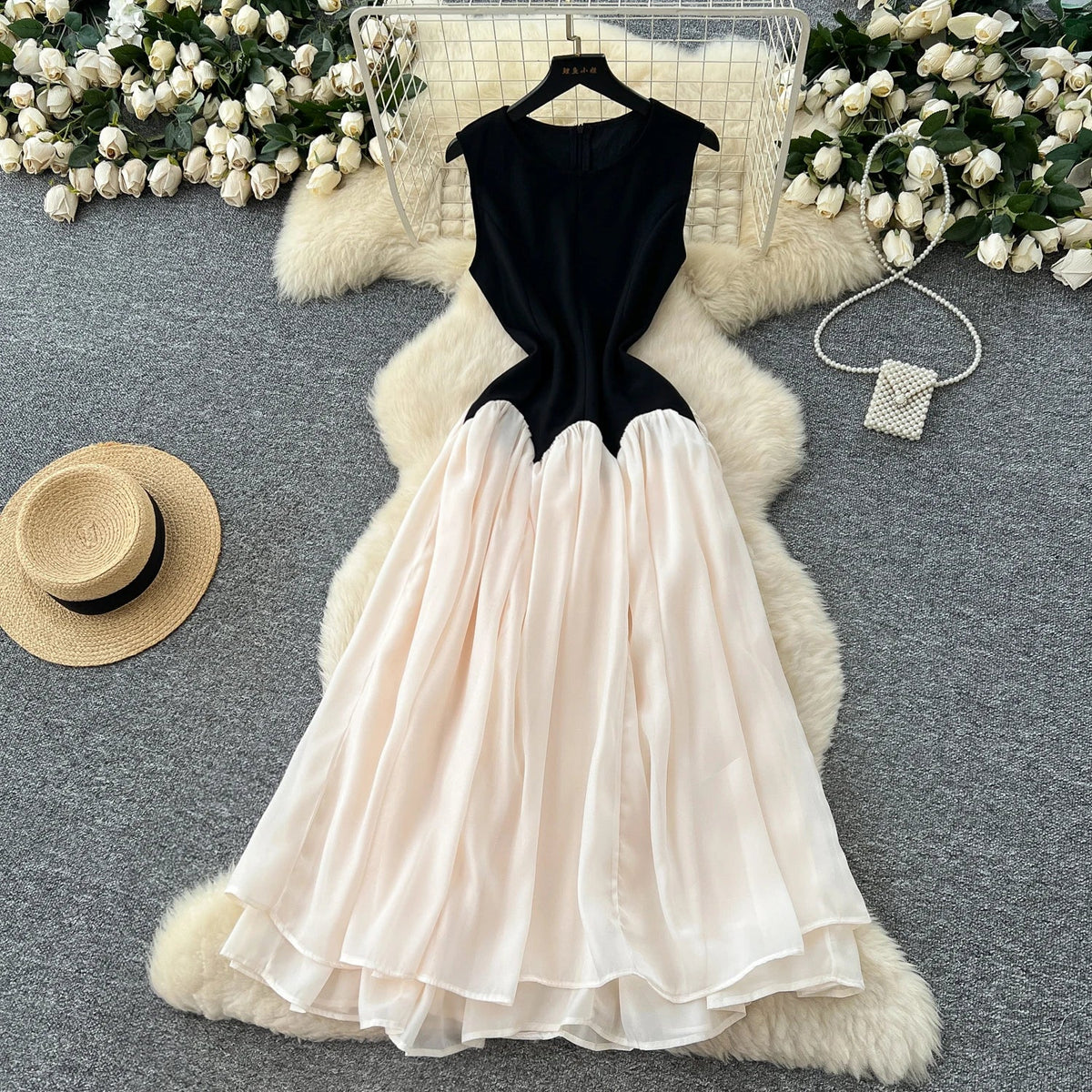 Women Chic Elegant patchwork mesh O-neck Ruched Long dress Sexy Evening Fashion  women clothing