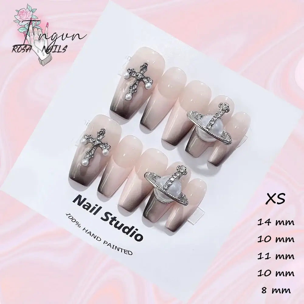 Punk Dragon Charms Press on Nail Artificial Long False Nails XS Black Dragons Goth Presson Tips Butterfly Fake Nail y2k Pressons