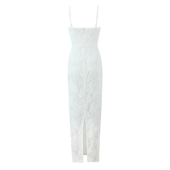 Sexy Elegant Women Floral Embroidery Lace Sling Long Dress Romantic Female Package Hips Evening Party Maxi Robe Summer