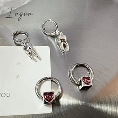 Fashion Vintage Red Heart Hoop Earrings Y2K Gothic Ear Buckle Detachable Pendant for Egirls Women Stud Aesthetic Jewelry