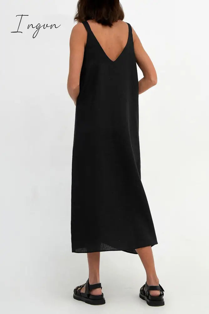 Ingvn - Casual Simplicity Solid V Neck Sleeveless Dresses