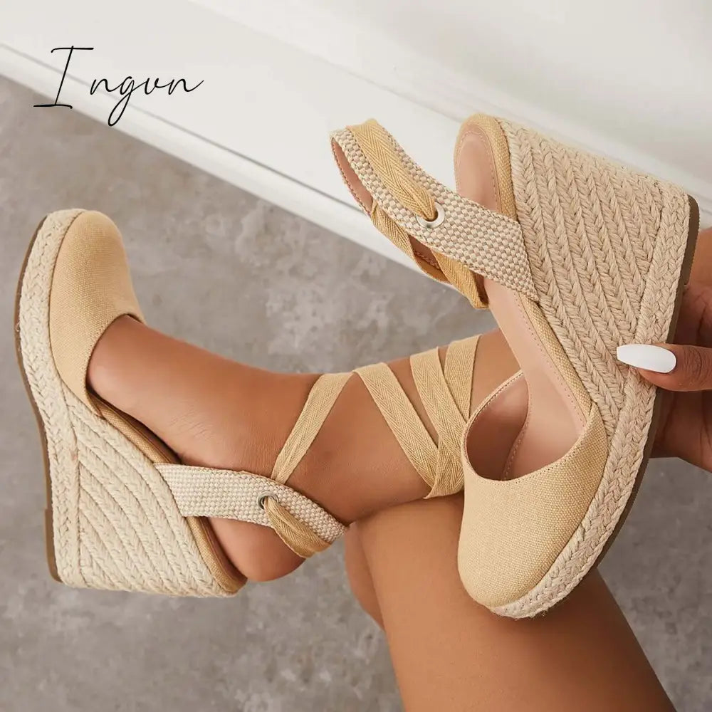 Ingvn - Lace up Espadrille Wedges Platform Heel Singback Sandals