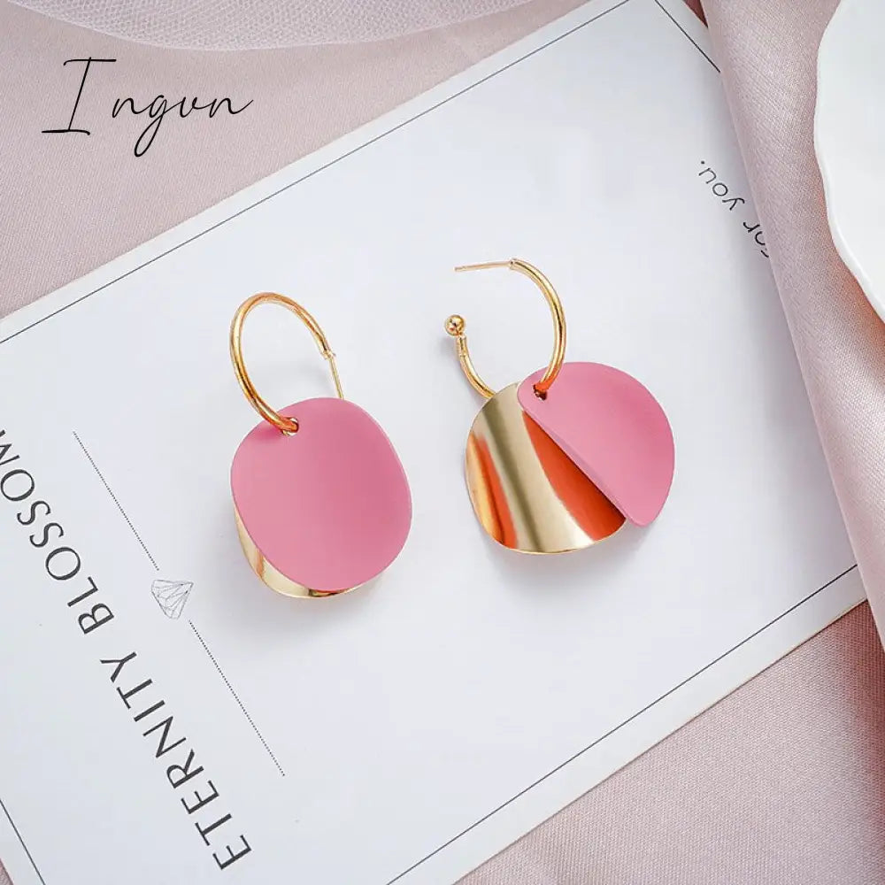 Ingvn - Korean Style Dangle Drop Earrings For Women Pink Color Arcylic Geometric Cute Pendant Earrings 2023 Trend Brincos Jewelry Gifts