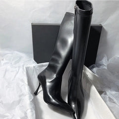 New Style Thin High Heel Women Boots Pointed Toe Women's High Tube Long Boots Zip Boots Mujer Solid Color Sexy Botas Mujer