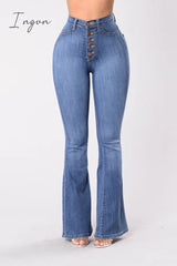 Ingvn - High Waist Flare Jeans for Women Summer 2023 Skinny Bell Bottom Jean Pants Woman Button Lady Sexy Push Up Denim Trousers Spring