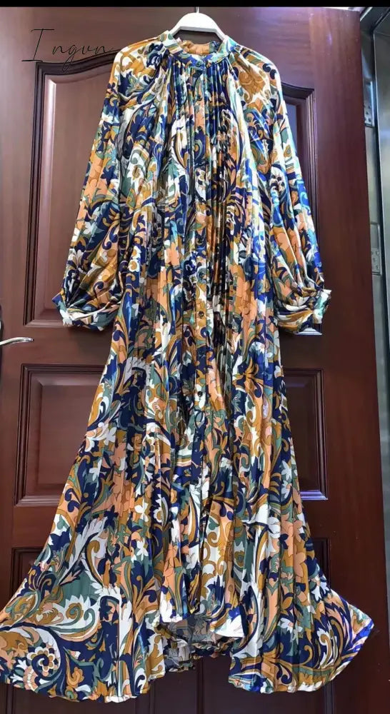 Ingvn - Retro spring and autumn new retro temperament breasted bow halter dress women's long-sleeved irregular knee-length dress
