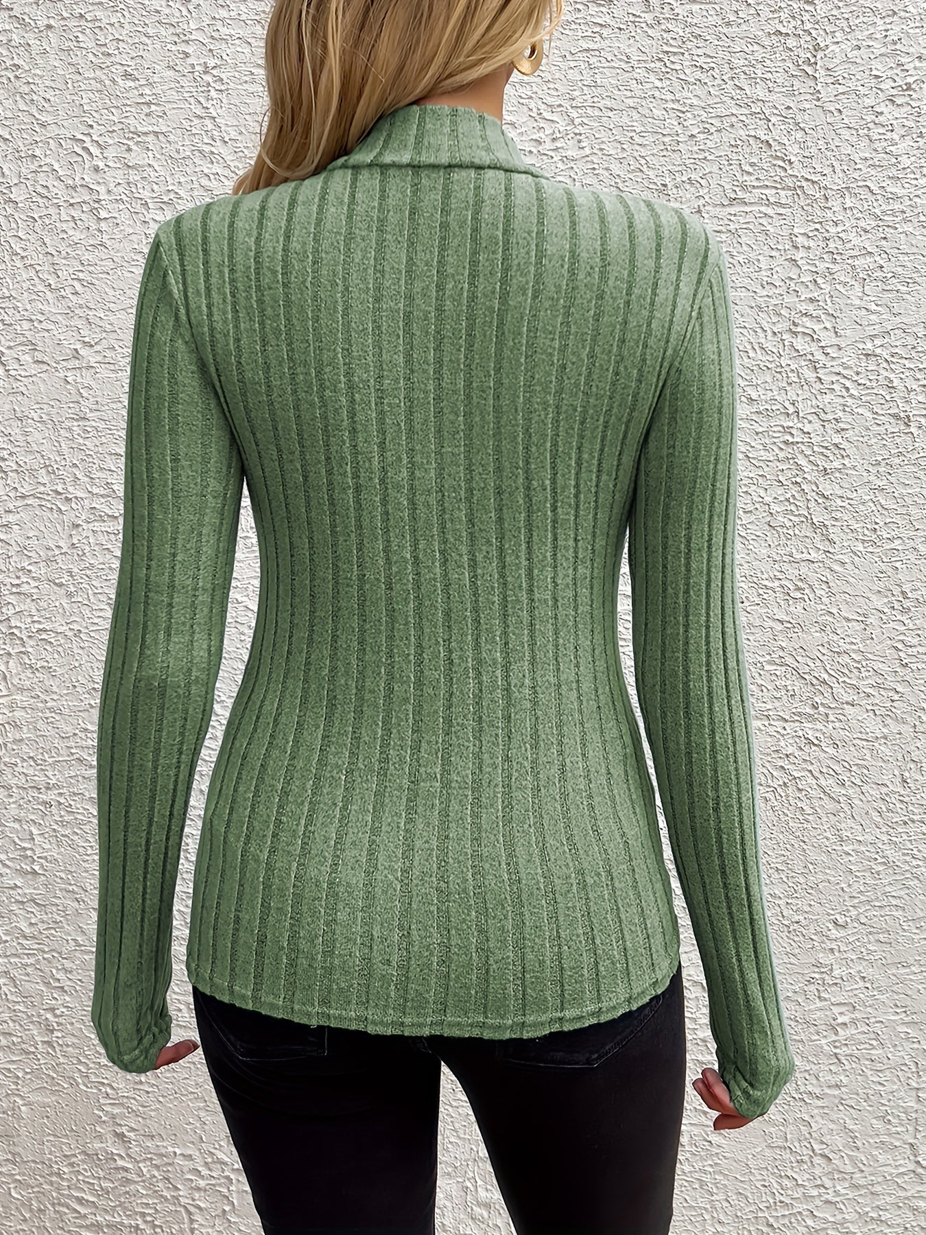 Elegant Solid Color Turtleneck Sweater for Women - Long Sleeve, Ribbed Knit, Machine Washable - Perfect for Fall & Winter, for Autumn, Spring