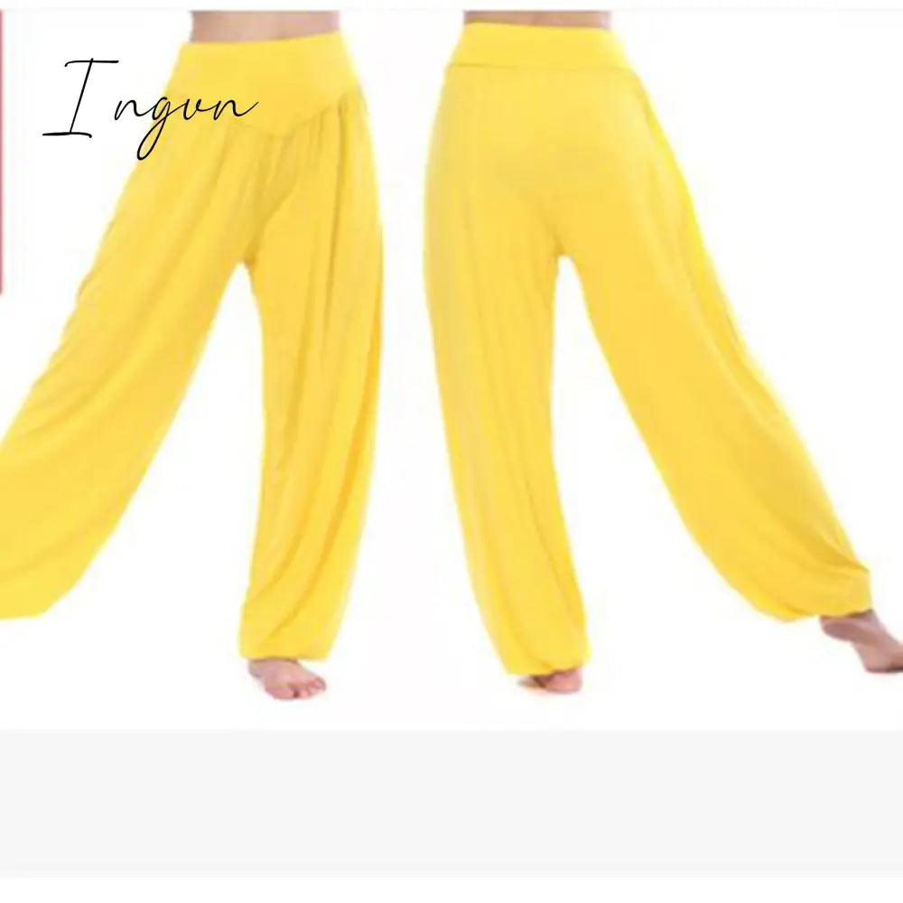 Ingvn - Women Harem Pants Casual Loose Cotton Solid Elastic Waist Wide Leg Pants Plus Size Loose Long Bloomers Trousers 15 Colors