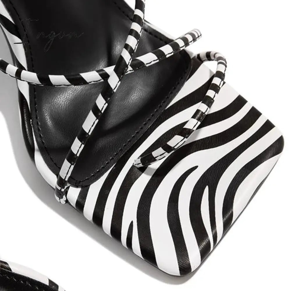 Ingvn - Around-The-Ankle Lace-Up Closure Open Squared Toe Heels