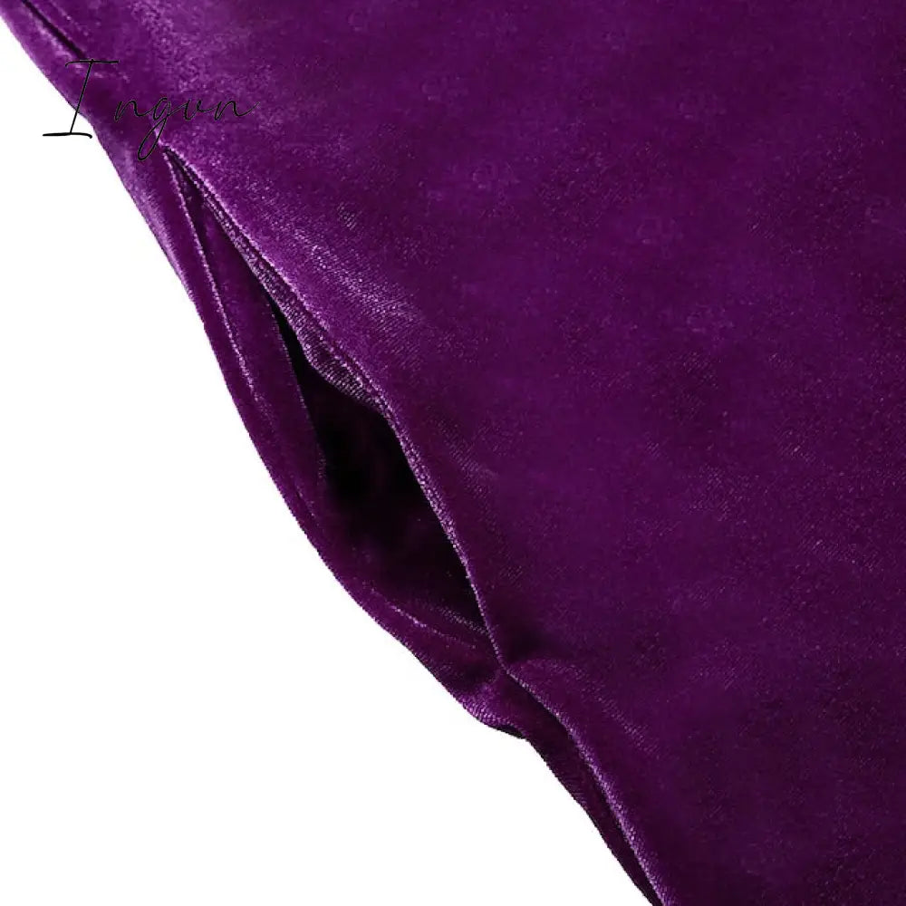 Ingvn - Women‘s Velvet Dress Shift Dress Caftan Dress Long Dress Maxi Dress Green Black Purple Long Sleeve Pure Color Pocket Winter Fall Spring Crew Neck Mature Winter Dress Daily Vacation 2023