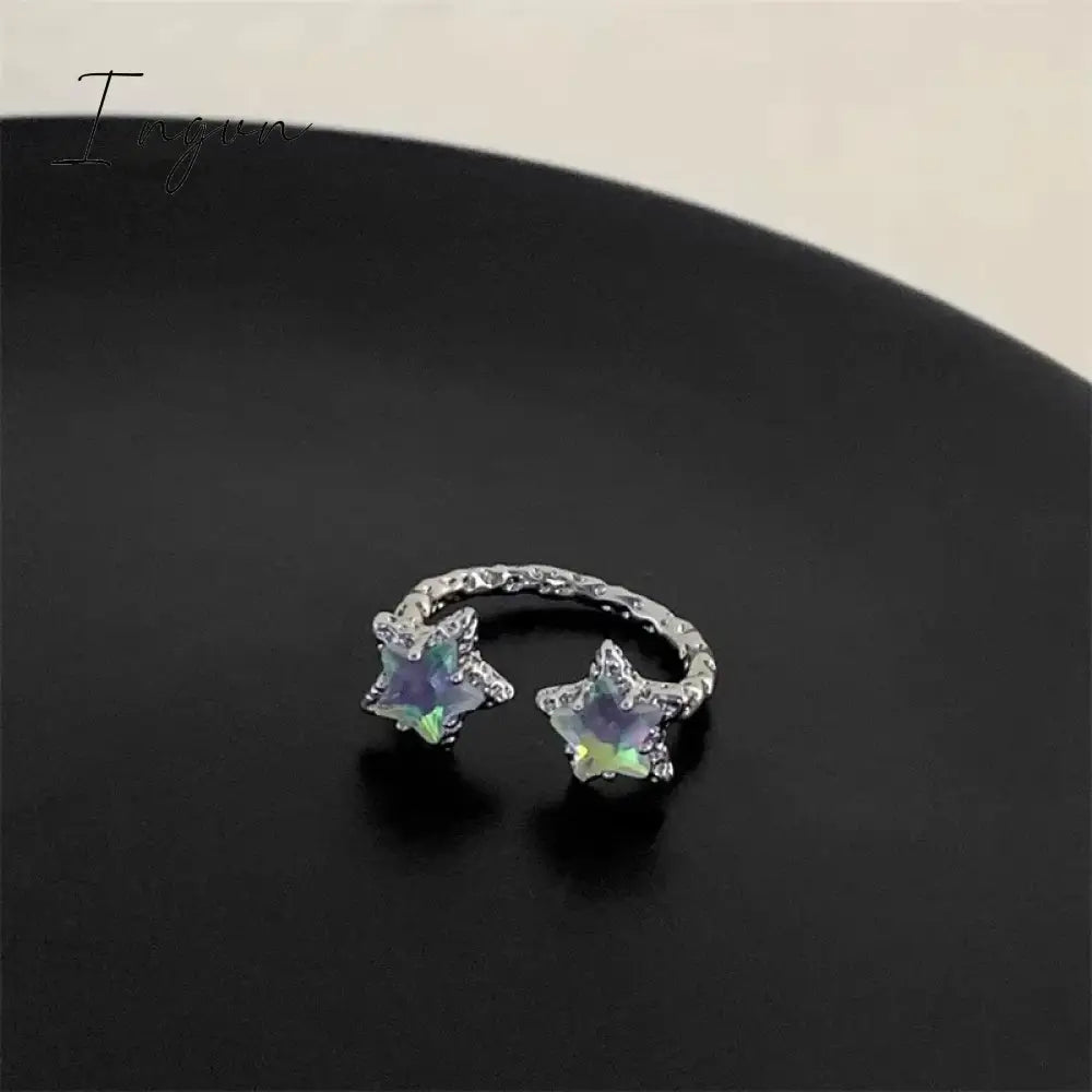 Y2K Kpop Lucky Star Ring Adjustable Irregular Geometric Punk Retro Women Crystal Ring Set Fashion Girls Aesthetic Jewelry